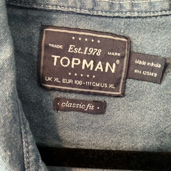 TOPMAN Blue button up with polkadot pocket - Picture 2 of 3